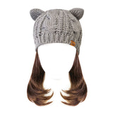 Wrapables Winter Warm Cable Knit Cat Ears Beanie, Gray