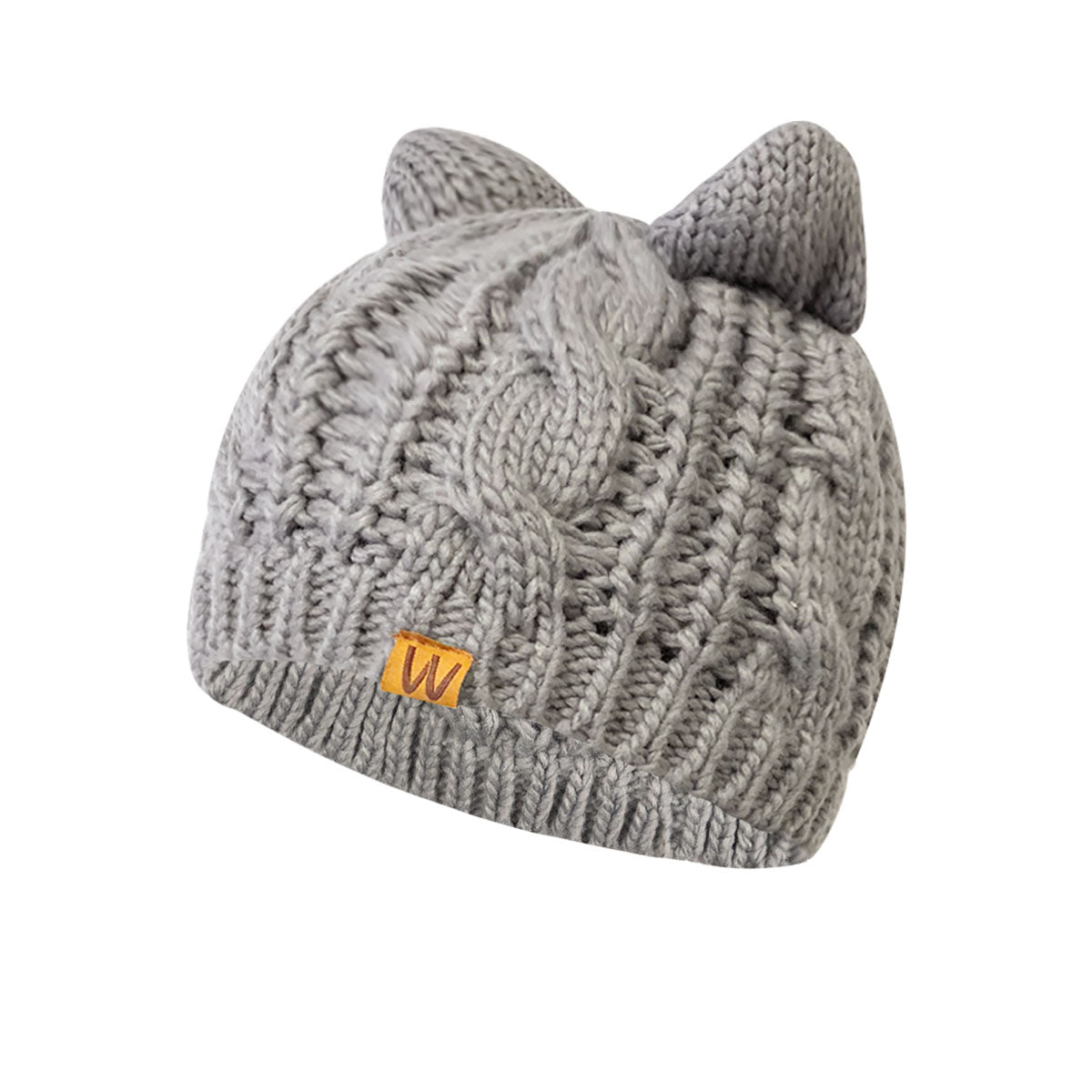 Wrapables Winter Warm Cable Knit Cat Ears Beanie, Gray