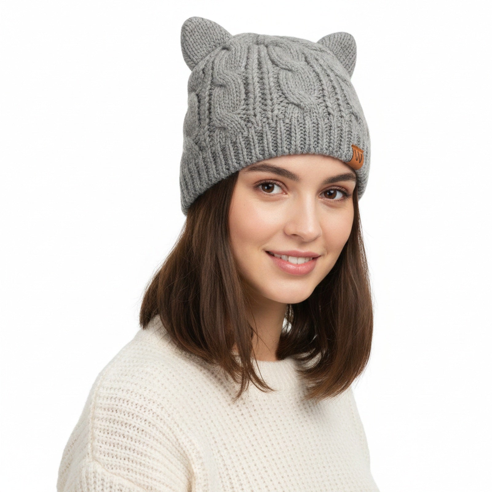 Wrapables Winter Warm Cable Knit Cat Ears Beanie