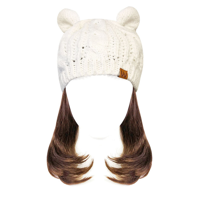 Wrapables Winter Warm Cable Knit Cat Ears Beanie, Cream