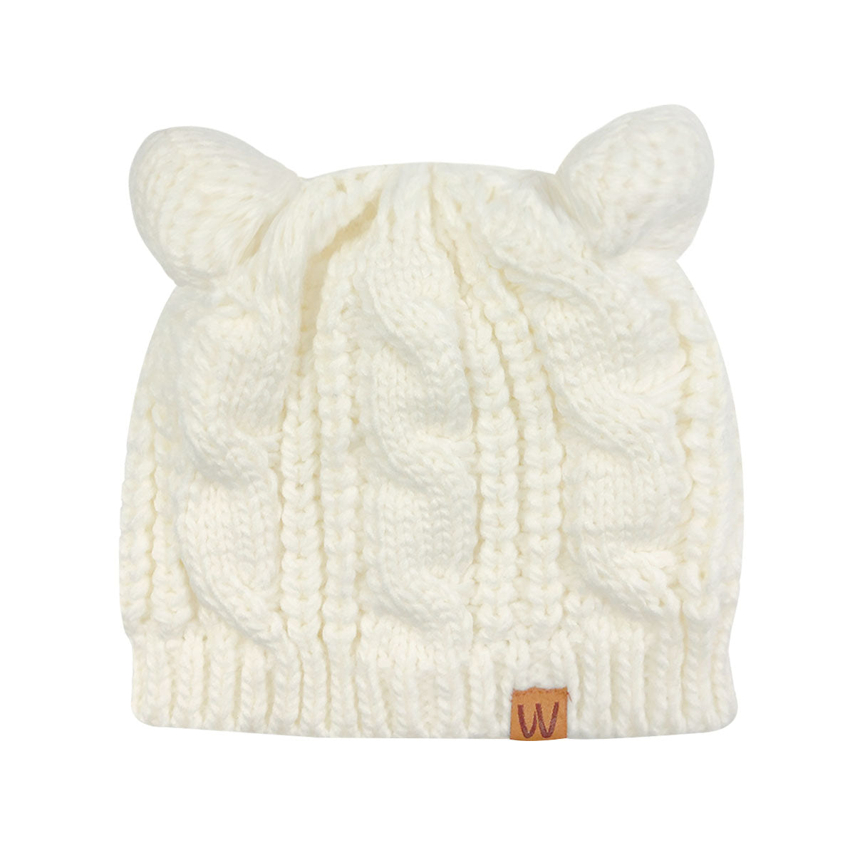 Wrapables Winter Warm Cable Knit Cat Ears Beanie, Cream