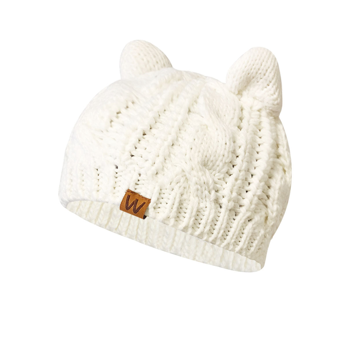 Wrapables Winter Warm Cable Knit Cat Ears Beanie, Cream