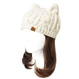 Wrapables Winter Warm Cable Knit Cat Ears Beanie, Cream