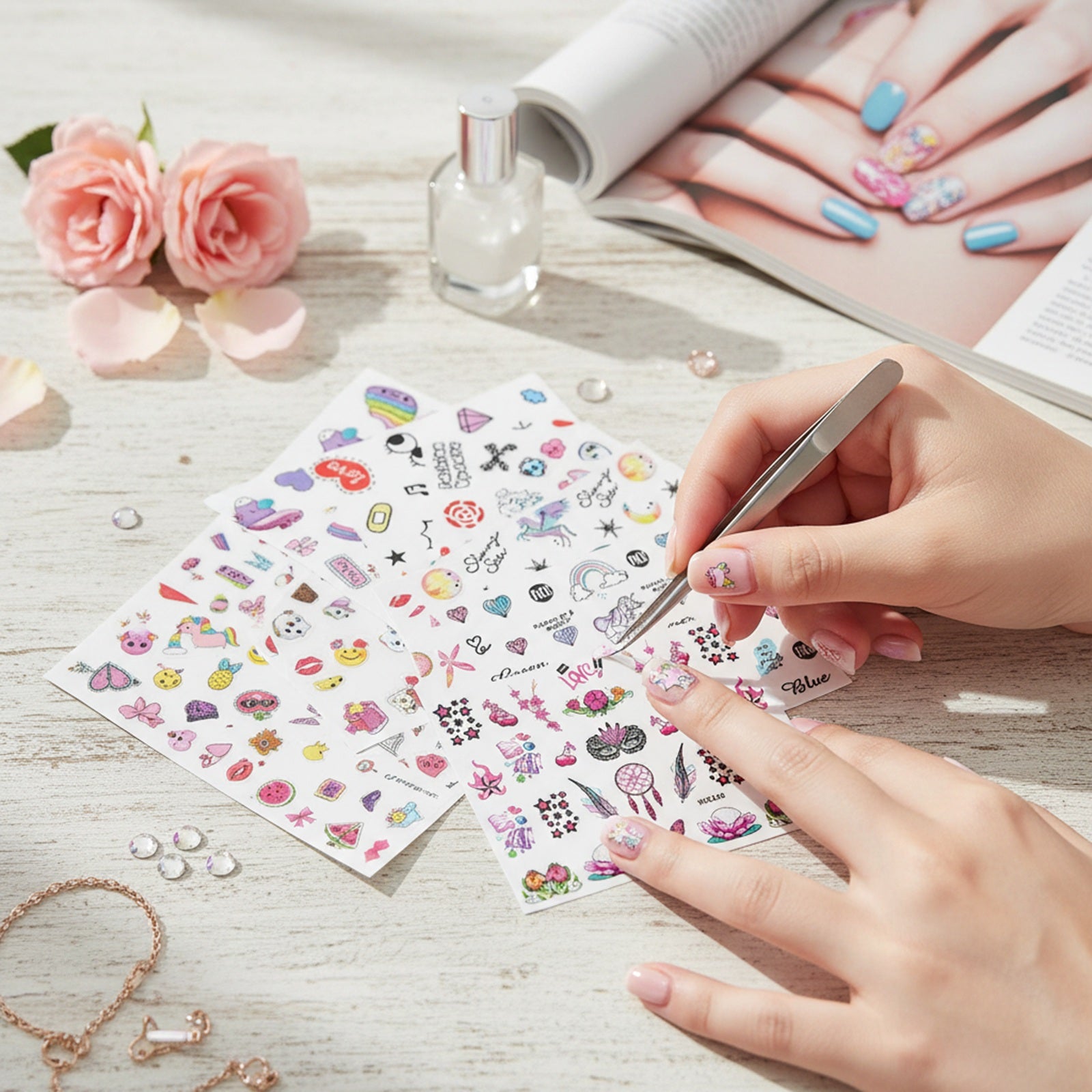 Wrapables 20 Sheets Rainbow Unicorn & Friends Water Slide Nail Art