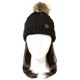 Wrapables Cable Knit Faux Fur Pom Pom Beanie, Mommy & Me Set Black