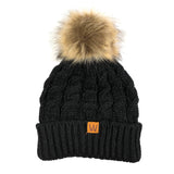 Wrapables Cable Knit Faux Fur Pom Pom Beanie, Mommy & Me Set Black