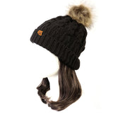 Wrapables Cable Knit Faux Fur Pom Pom Beanie, Adult Black