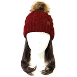 Wrapables Cable Knit Faux Fur Pom Pom Beanie, Adult Burgundy