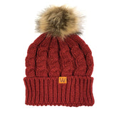 Wrapables Cable Knit Faux Fur Pom Pom Beanie, Mommy & Me Set Burgundy