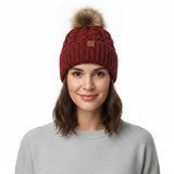 Wrapables Cable Knit Faux Fur Pom Pom Beanie