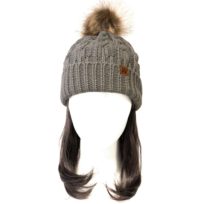 Wrapables Cable Knit Faux Fur Pom Pom Beanie, Adult Gray