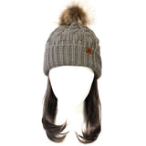 Wrapables Cable Knit Faux Fur Pom Pom Beanie, Adult Gray