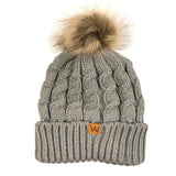 Wrapables Cable Knit Faux Fur Pom Pom Beanie, Adult Gray