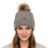 Wrapables Cable Knit Faux Fur Pom Pom Beanie