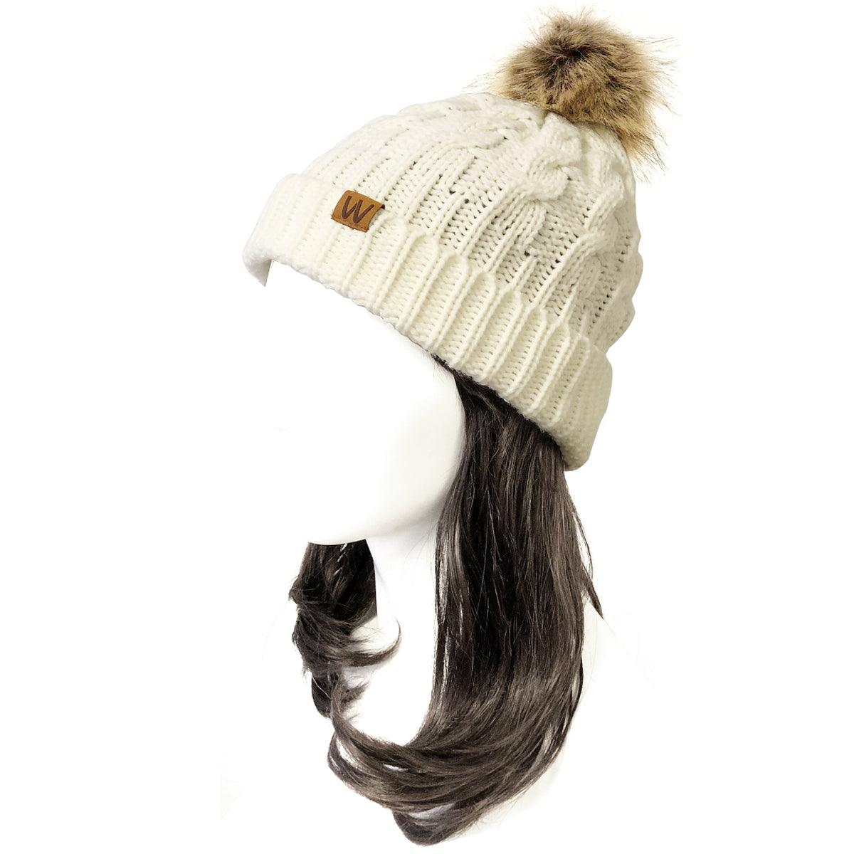 Wrapables Cable Knit Faux Fur Pom Pom Beanie, Mommy & Me Set Cream