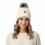 Wrapables Cable Knit Faux Fur Pom Pom Beanie