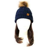 Wrapables Cable Knit Faux Fur Pom Pom Beanie, Mommy & Me Set Dark Blue