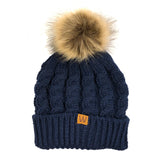 Wrapables Cable Knit Faux Fur Pom Pom Beanie, Mommy & Me Set Dark Blue