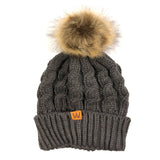 Wrapables Cable Knit Faux Fur Pom Pom Beanie, Adult Charcoal Gray