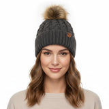 Wrapables Cable Knit Faux Fur Pom Pom Beanie