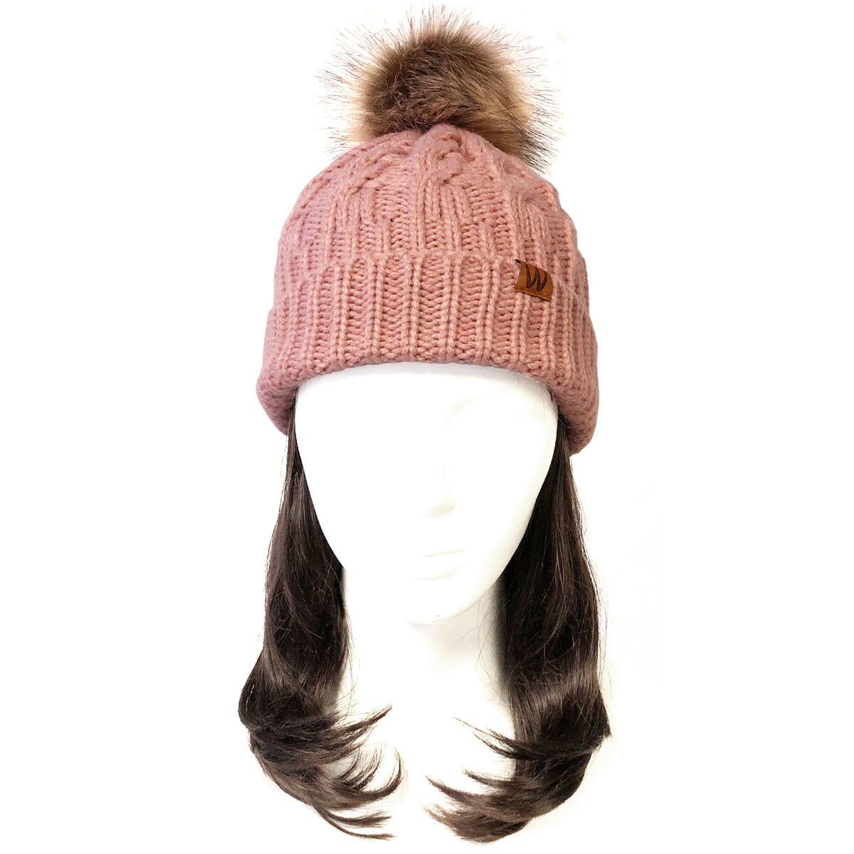 Wrapables Cable Knit Faux Fur Pom Pom Beanie, Mommy & Me Set Pink