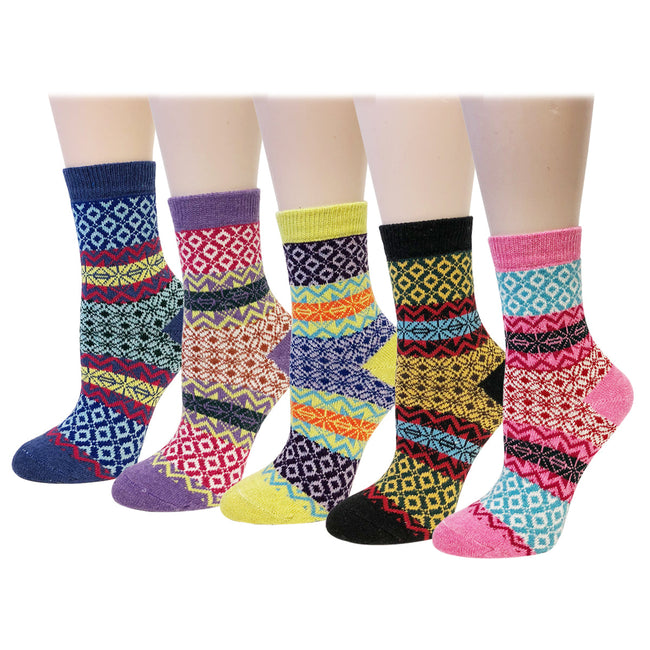 Wrapables Women's Thick Winter Warm Wool Socks (Set of 5), Boho