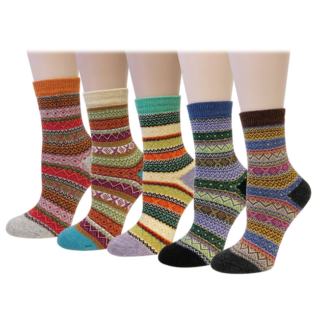 Wrapables Women's Thick Winter Warm Wool Socks (Set of 5), Nordic