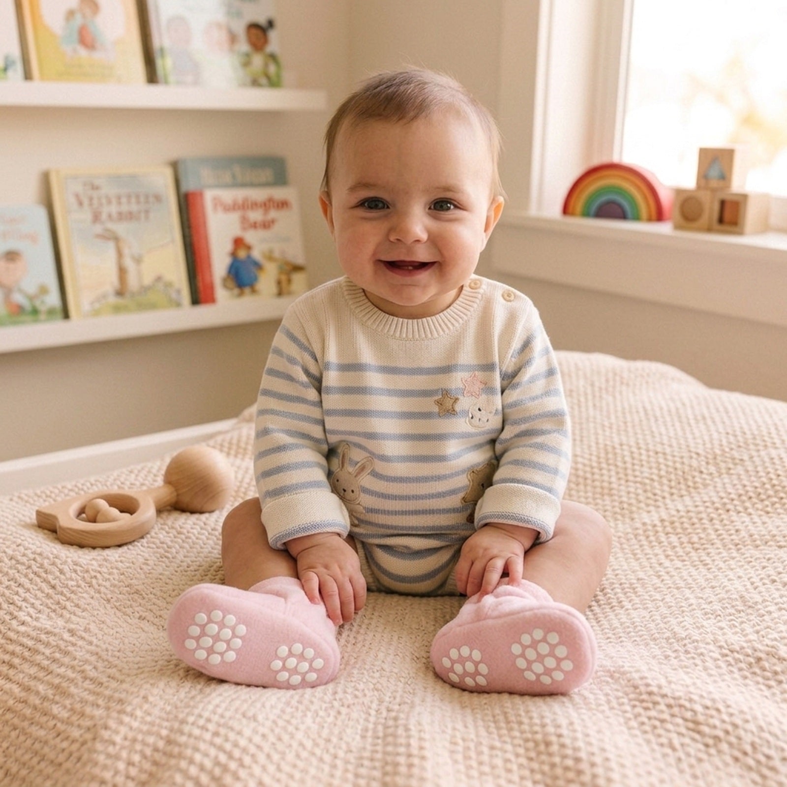 Wrapables Fleece Baby Booties with Anti-Skid Bottoms