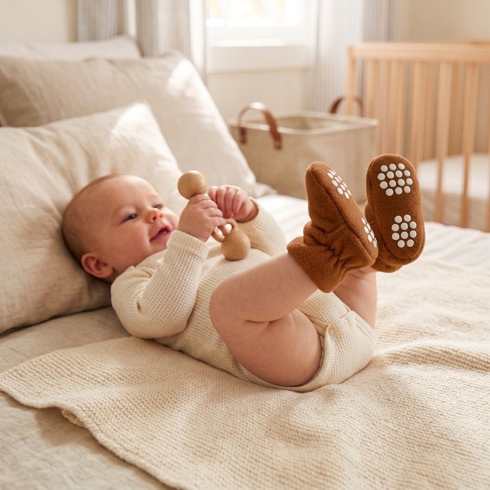 Wrapables Fleece Baby Booties with Anti-Skid Bottoms