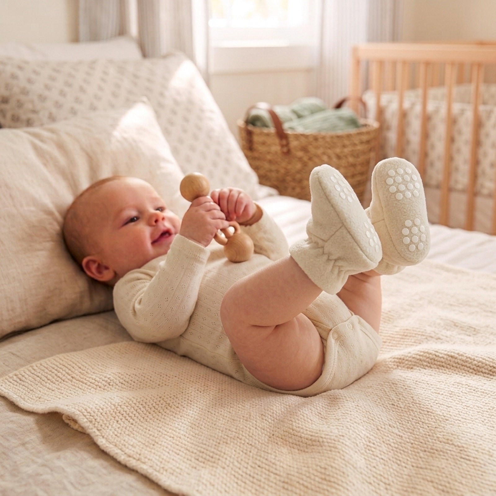 Wrapables Fleece Baby Booties with Anti-Skid Bottoms