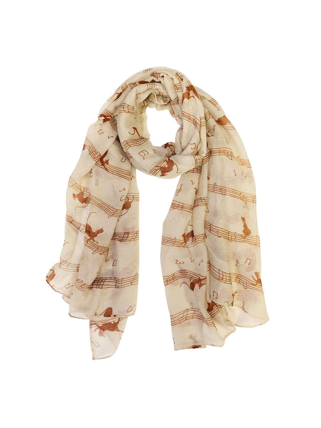 Wrapables Lightweight Cats and Musical Notes Long Scarf, Beige