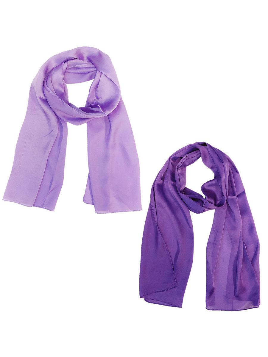 Wrapables Lightweight Silky Satin Solid Colored Scarf (Set of 2), Lilac and Indigo