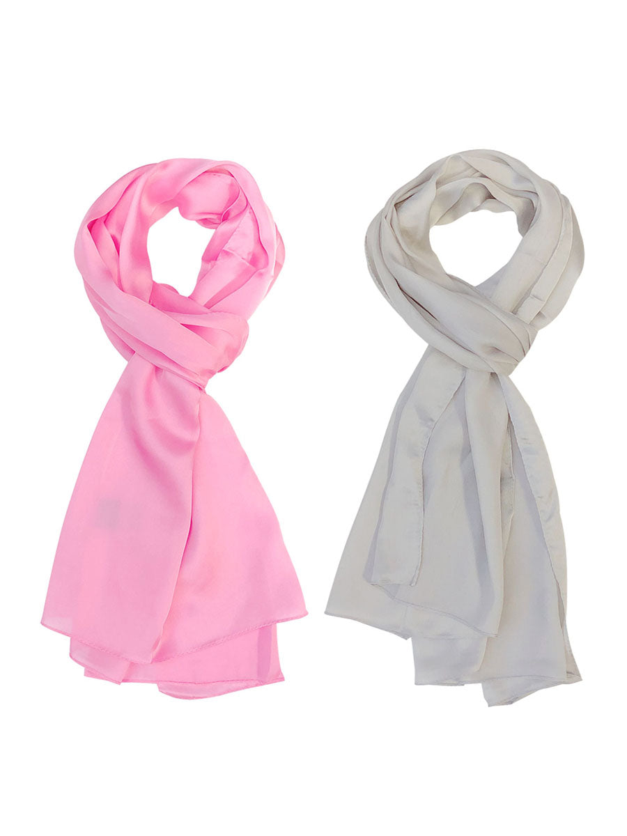 Wrapables Lightweight Silky Satin Solid Colored Scarf (Set of 2), Pink and Taupe