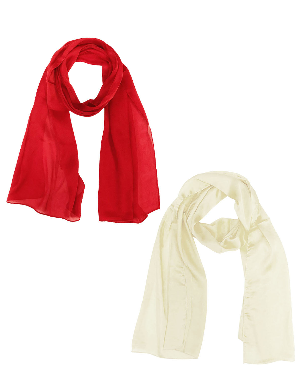 Wrapables Lightweight Silky Satin Solid Colored Scarf (Set of 2), Cream and Red