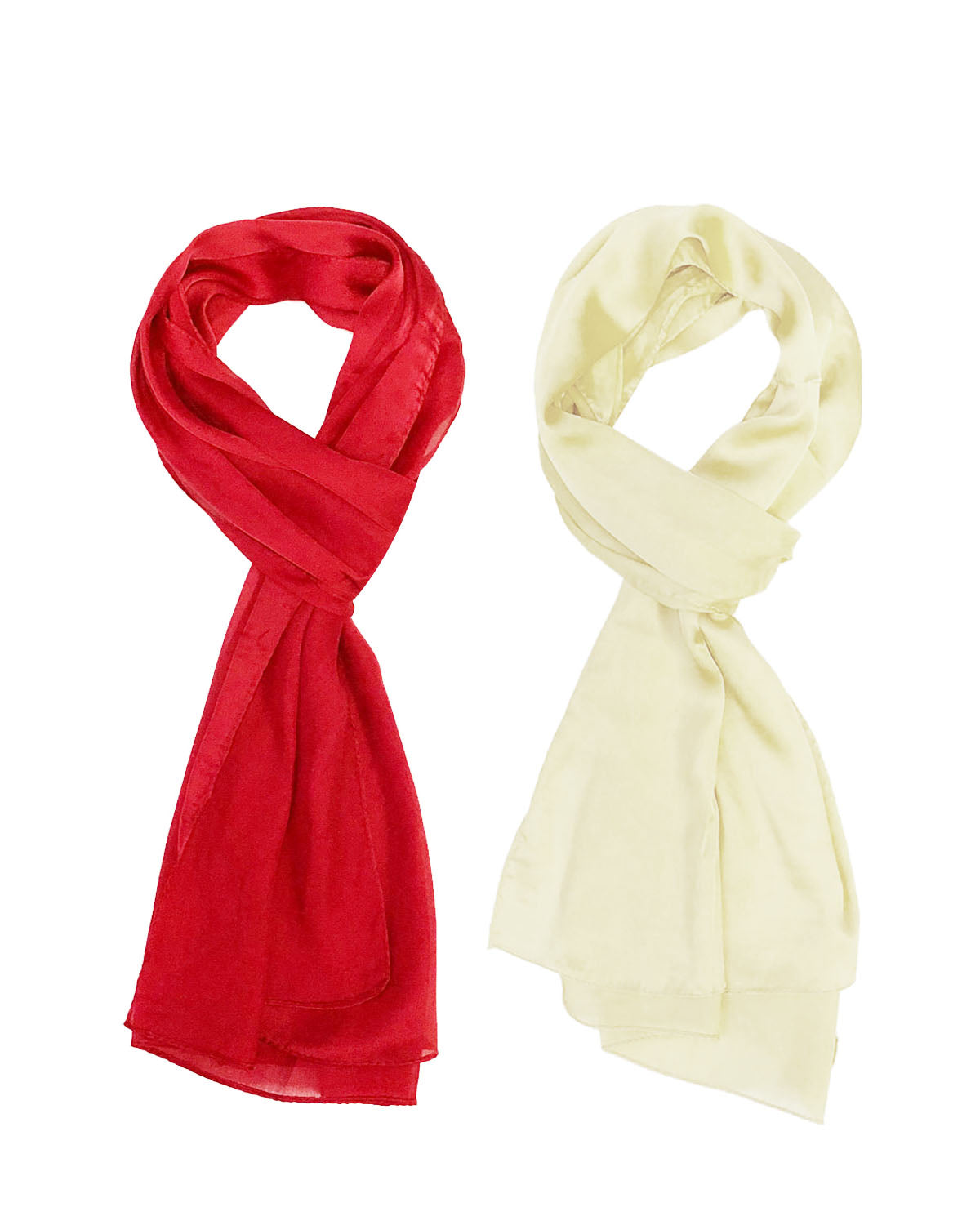 Wrapables Lightweight Silky Satin Solid Colored Scarf (Set of 2), Cream and Red