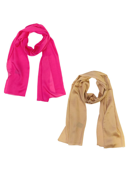 Wrapables Women's Lightweight Silky Satin Solid Colored Scarf (Set of 2), Rose and Caramel