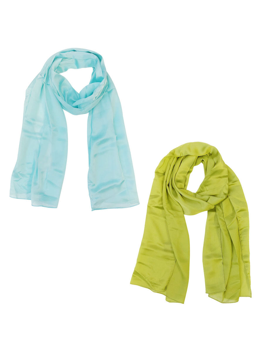 Wrapables Lightweight Silky Satin Solid Colored Scarf (Set of 2), Power Blue and Olive