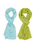 Wrapables Lightweight Silky Satin Solid Colored Scarf (Set of 2), Power Blue and Olive