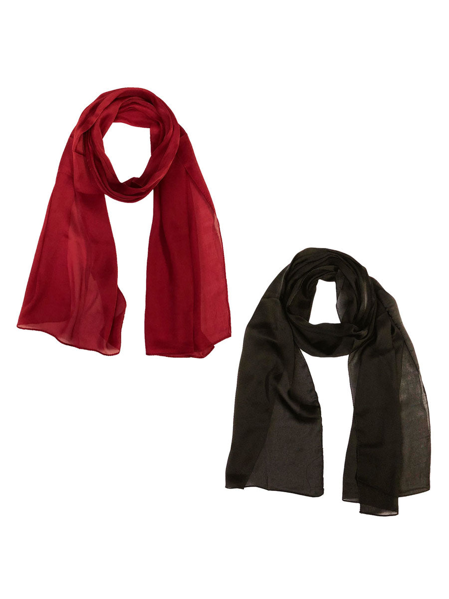 Wrapables Lightweight Silky Satin Solid Colored Scarf (Set of 2), Maroon and Black