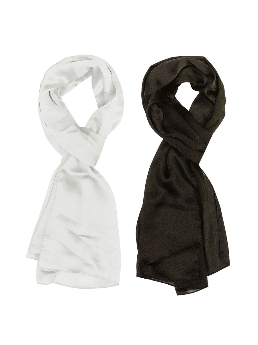 Wrapables Lightweight Silky Satin Solid Colored Scarf (Set of 2), Black and White