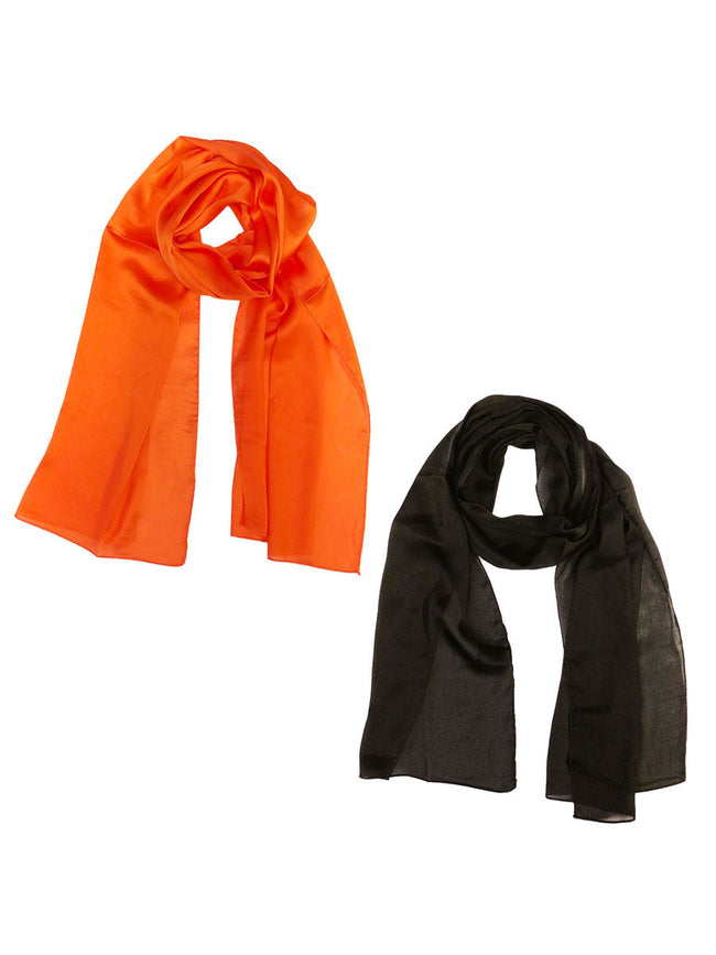 Wrapables Lightweight Silky Satin Solid Colored Scarf (Set of 2), Orange and Black