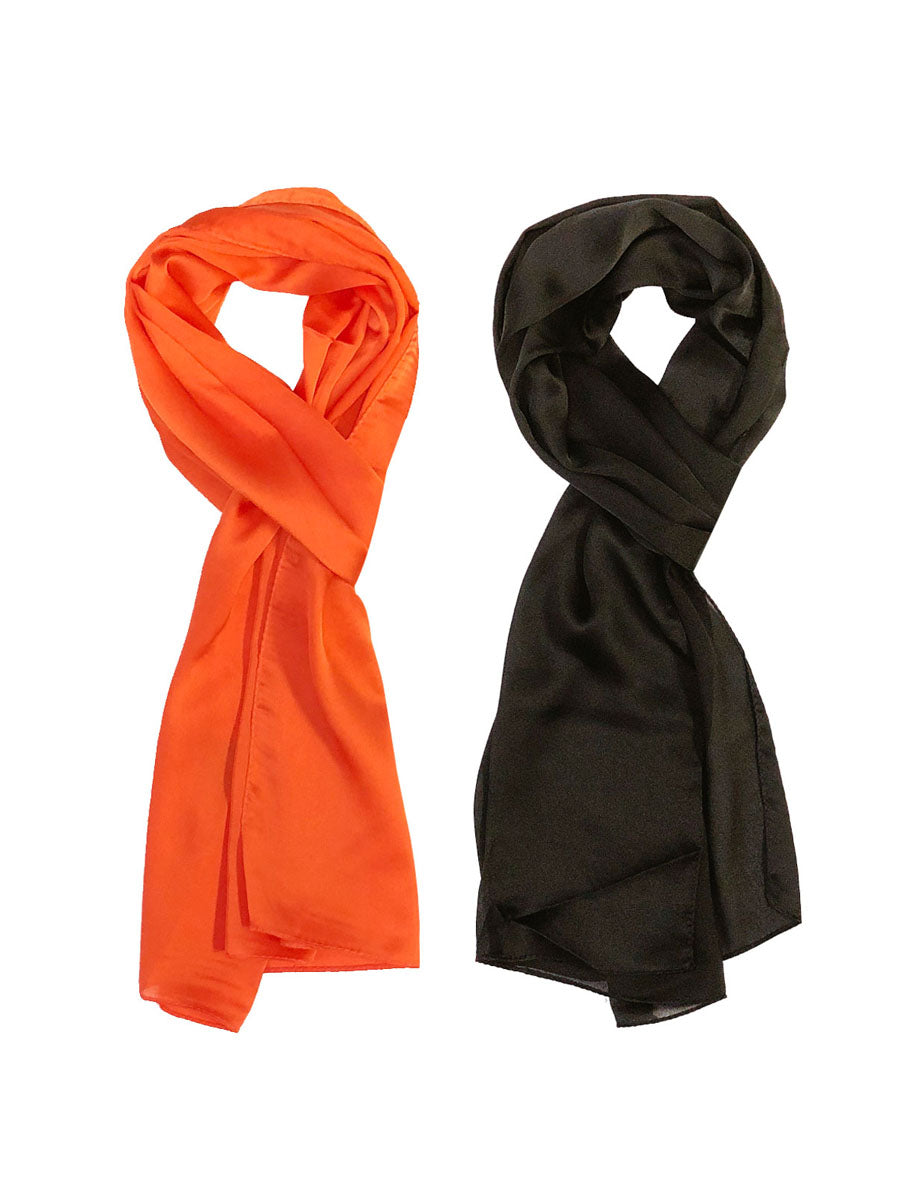 Wrapables Lightweight Silky Satin Solid Colored Scarf (Set of 2), Orange and Black