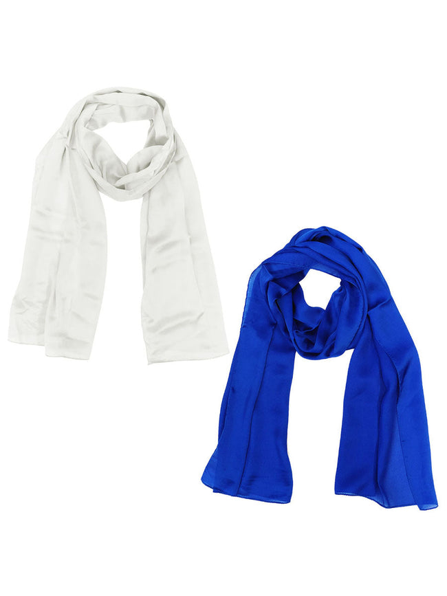 Wrapables Lightweight Silky Satin Solid Colored Scarf (Set of 2), Midnight Blue and White