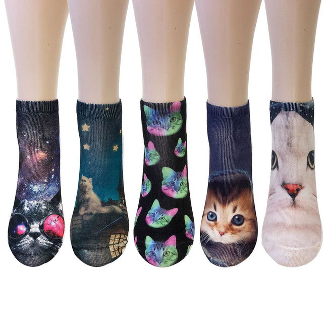 Wrapables 3D Novelty Funny Ankle Socks, Midnight Cats