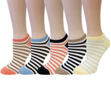 Wrapables Colorful No Show Ankle Socks (Set of 5), Playful Stripes