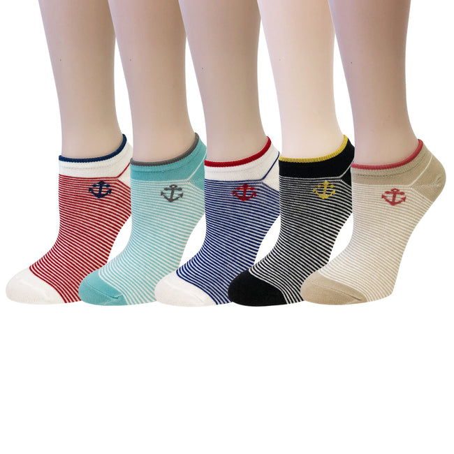 Wrapables Colorful No Show Ankle Socks (Set of 5), Anchors