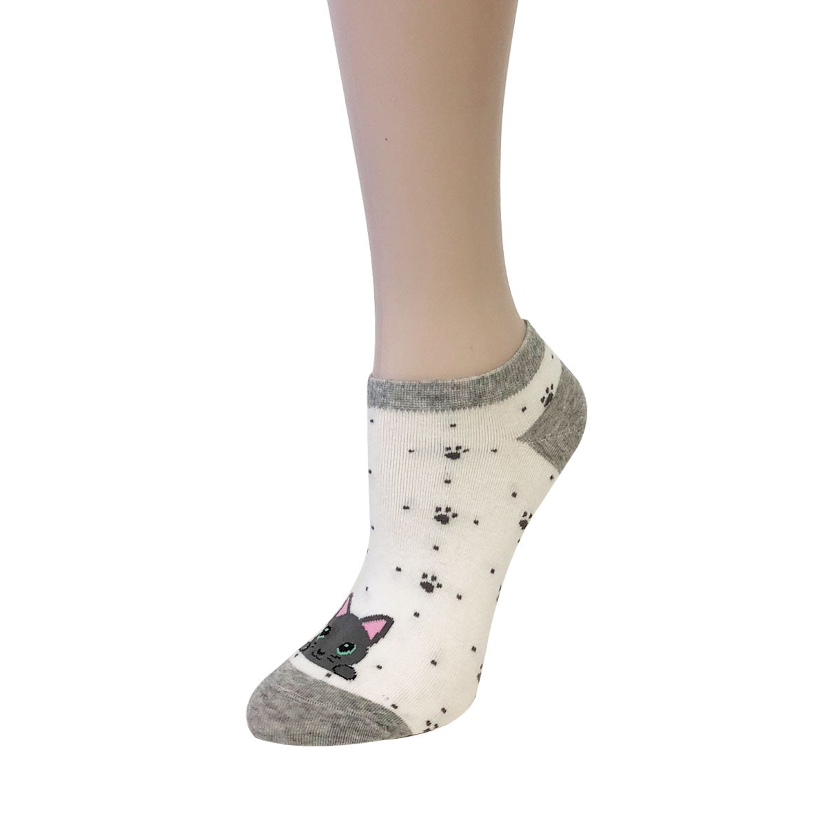 Wrapables Colorful No Show Ankle Socks (Set of 5), Cutie Cat