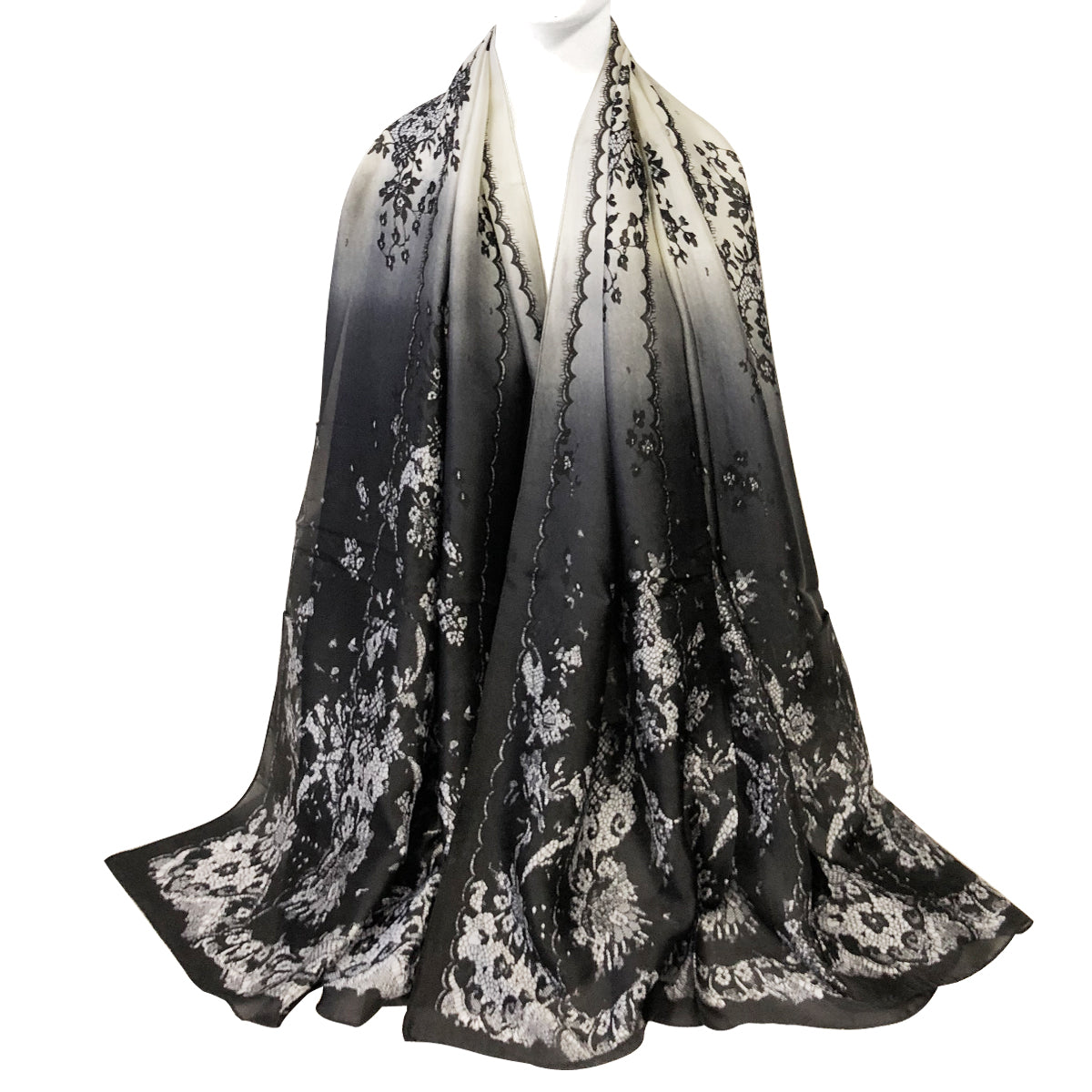 Wrapables Silk Like Satin Polyester Large Scarf Wrap, Floral Lace