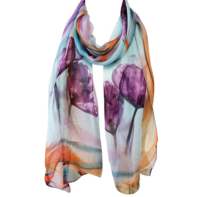 Wrapables Lightweight Sheer Silky Feeling Georgette Scarf, Sky Blue Floral