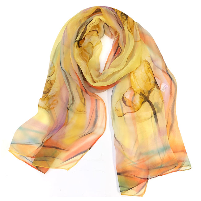 Wrapables Lightweight Sheer Silky Feeling Georgette Scarf, Yellow Floral